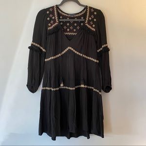 American Eagle Embroidered Black Boho Dress XS